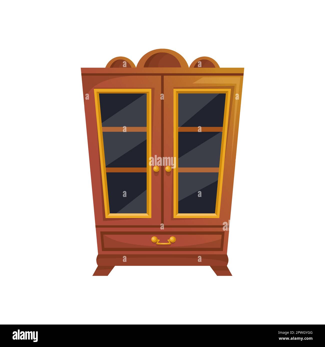 Brown cabinet and cupboard in classic style cartoon vector illustration ...