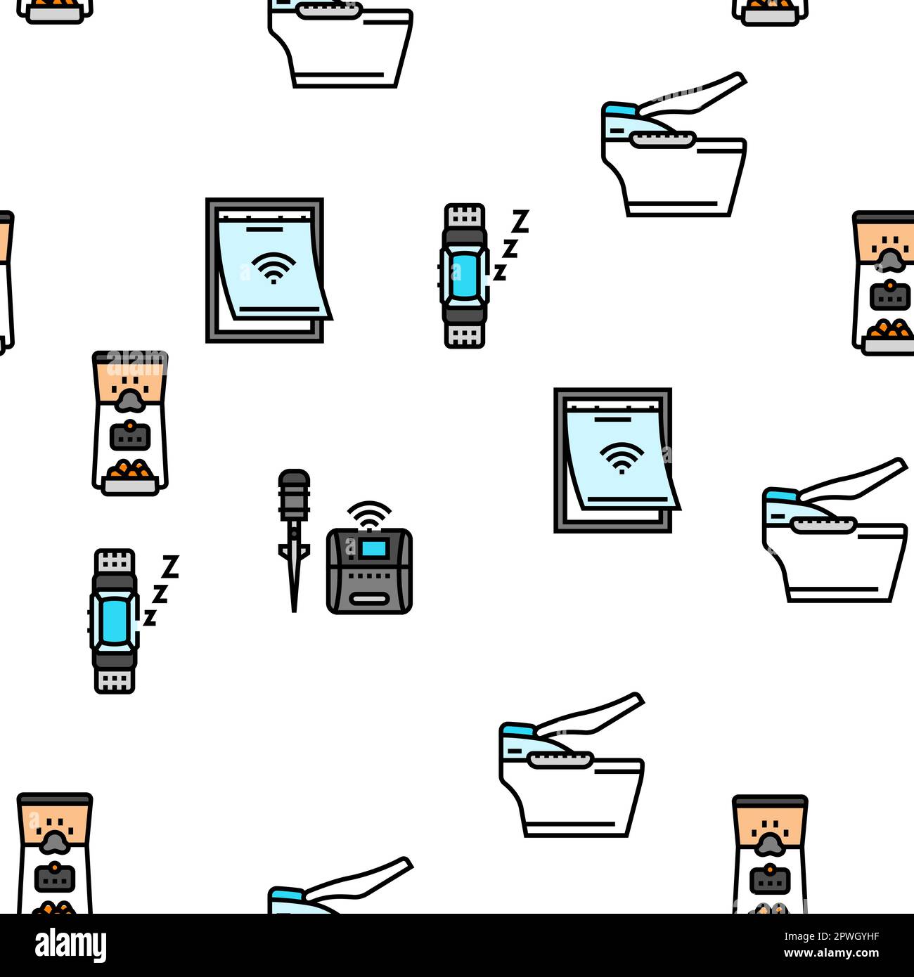 home smart technology control vector seamless pattern thin line ...