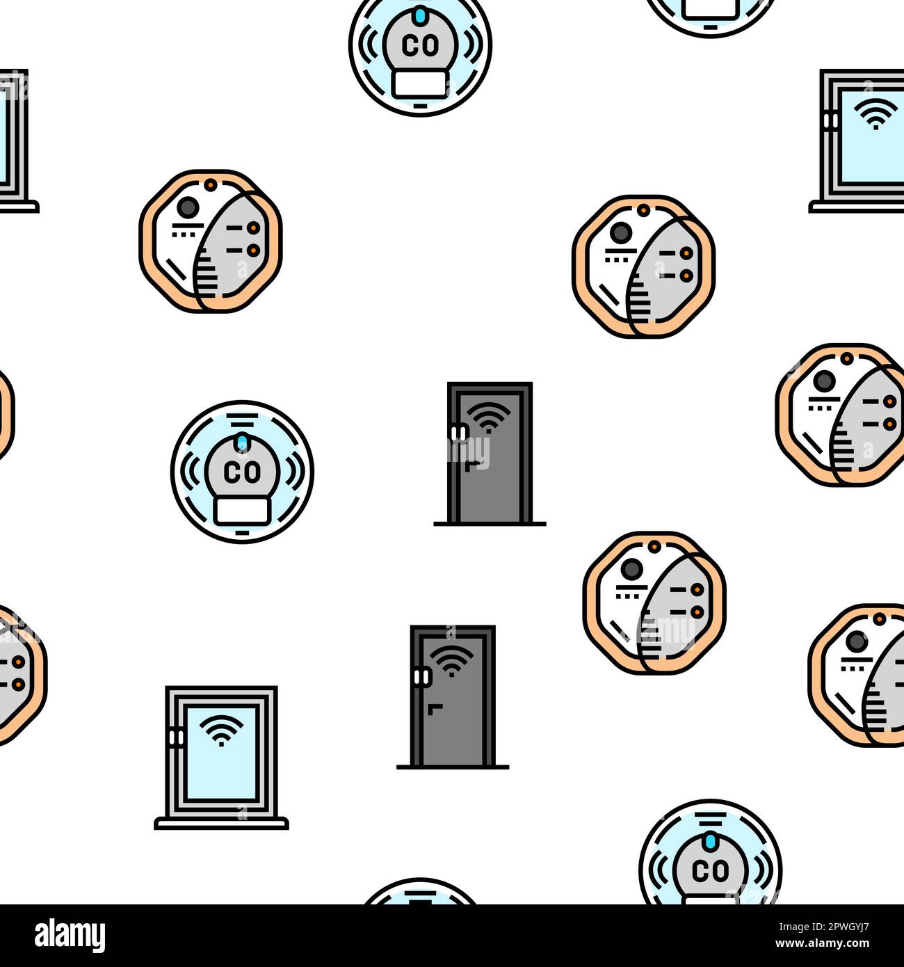 home smart technology control vector seamless pattern thin line ...