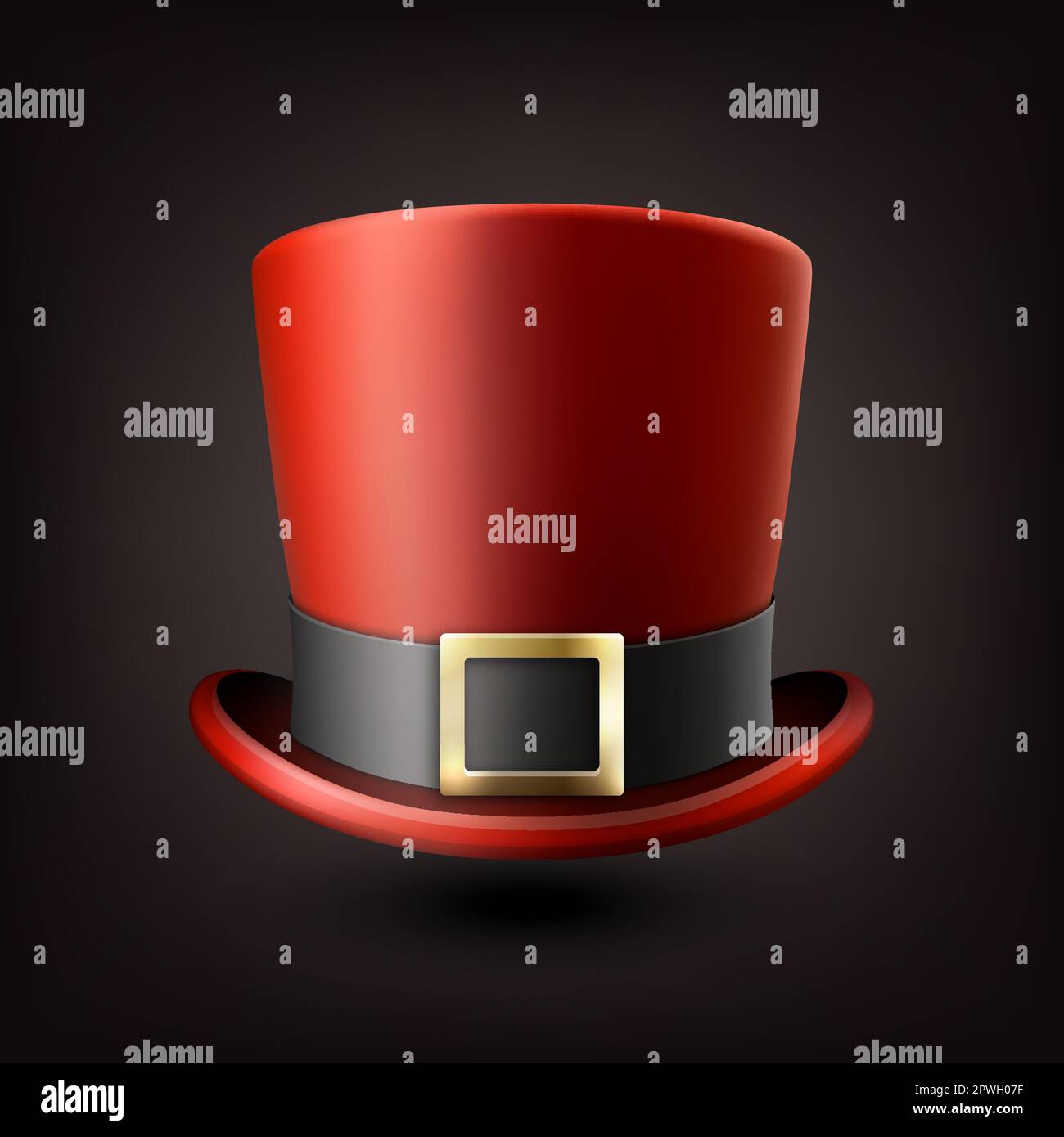 Vector 3d Realistic Red Top Hat Icon with Black Ribbon Closeup Isolated