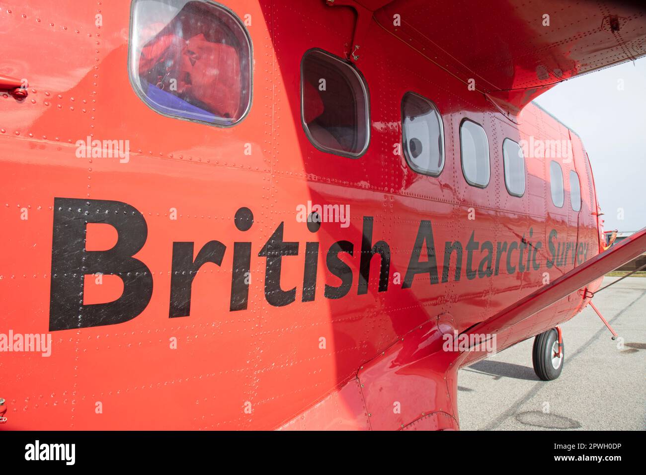 A British Antarctic Survey De Havilland Canada DHC-6 Twin Otter, VP-FBB, at Stanley Airport on The Falkland Islands. Stock Photo