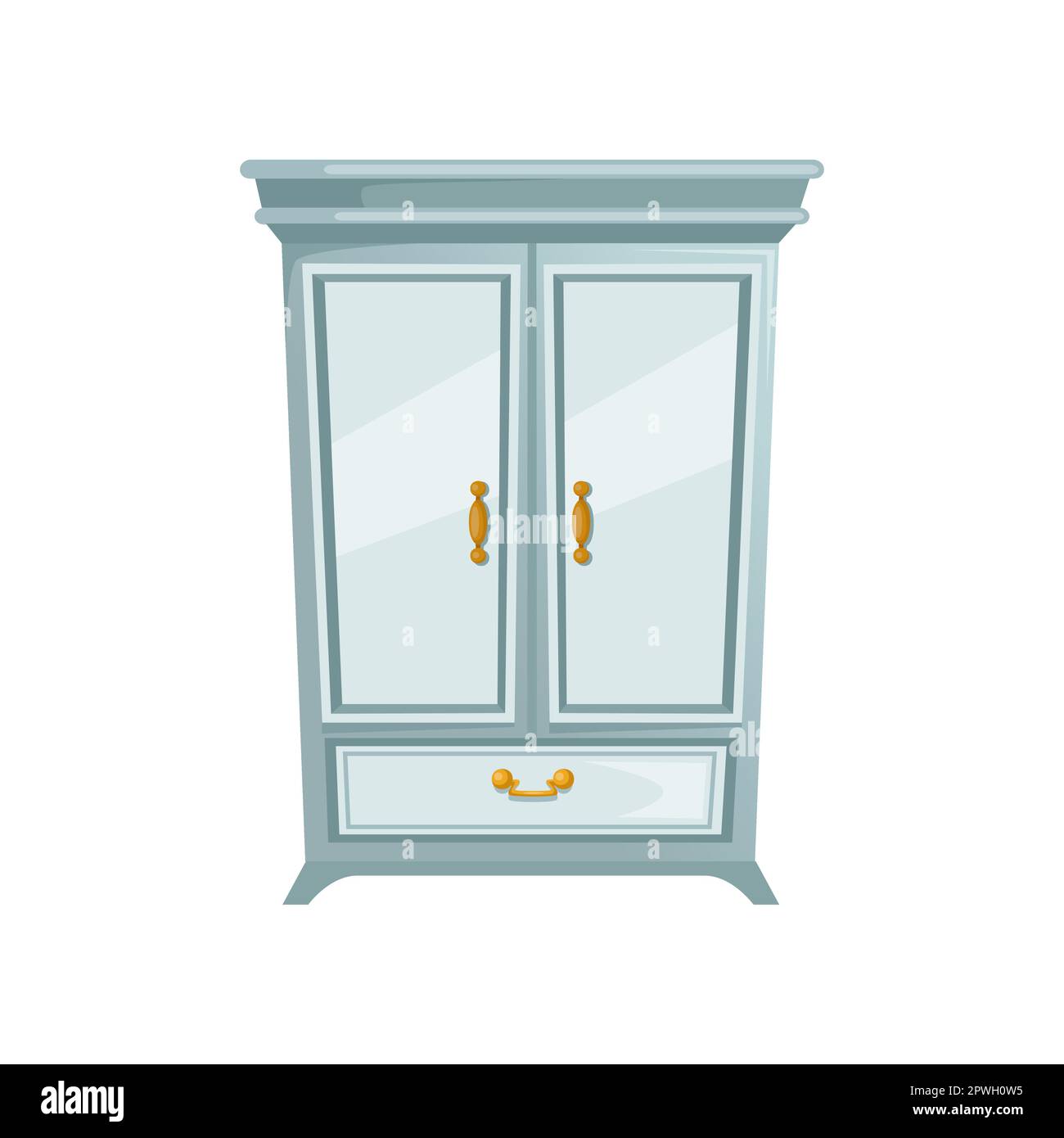 White and cupboard in classic style cartoon vector illustration