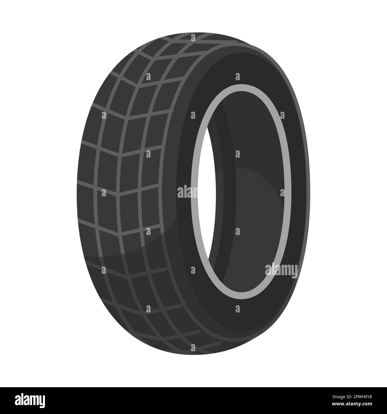 Car wheel and tire. Cartoon vector illustration of rubber tire with