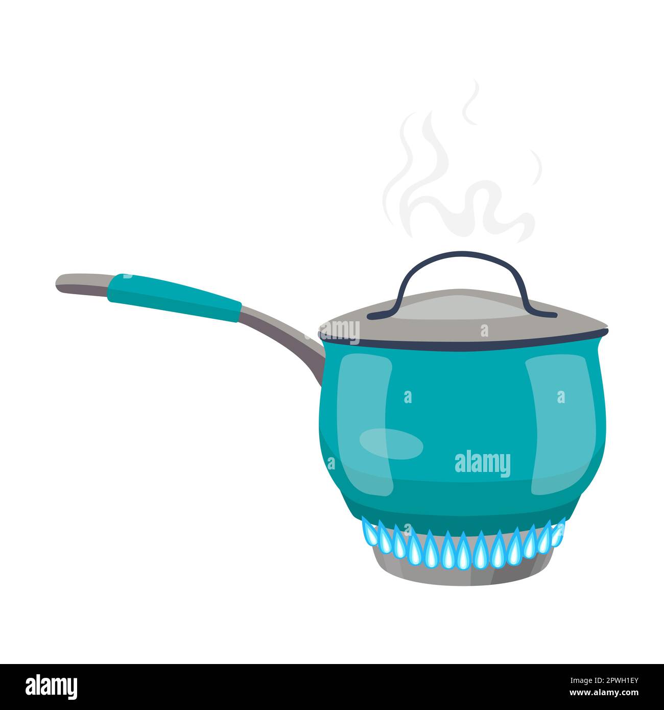 Boiling Water In Aluminium Kettle On Gas Flame Realistic Vector