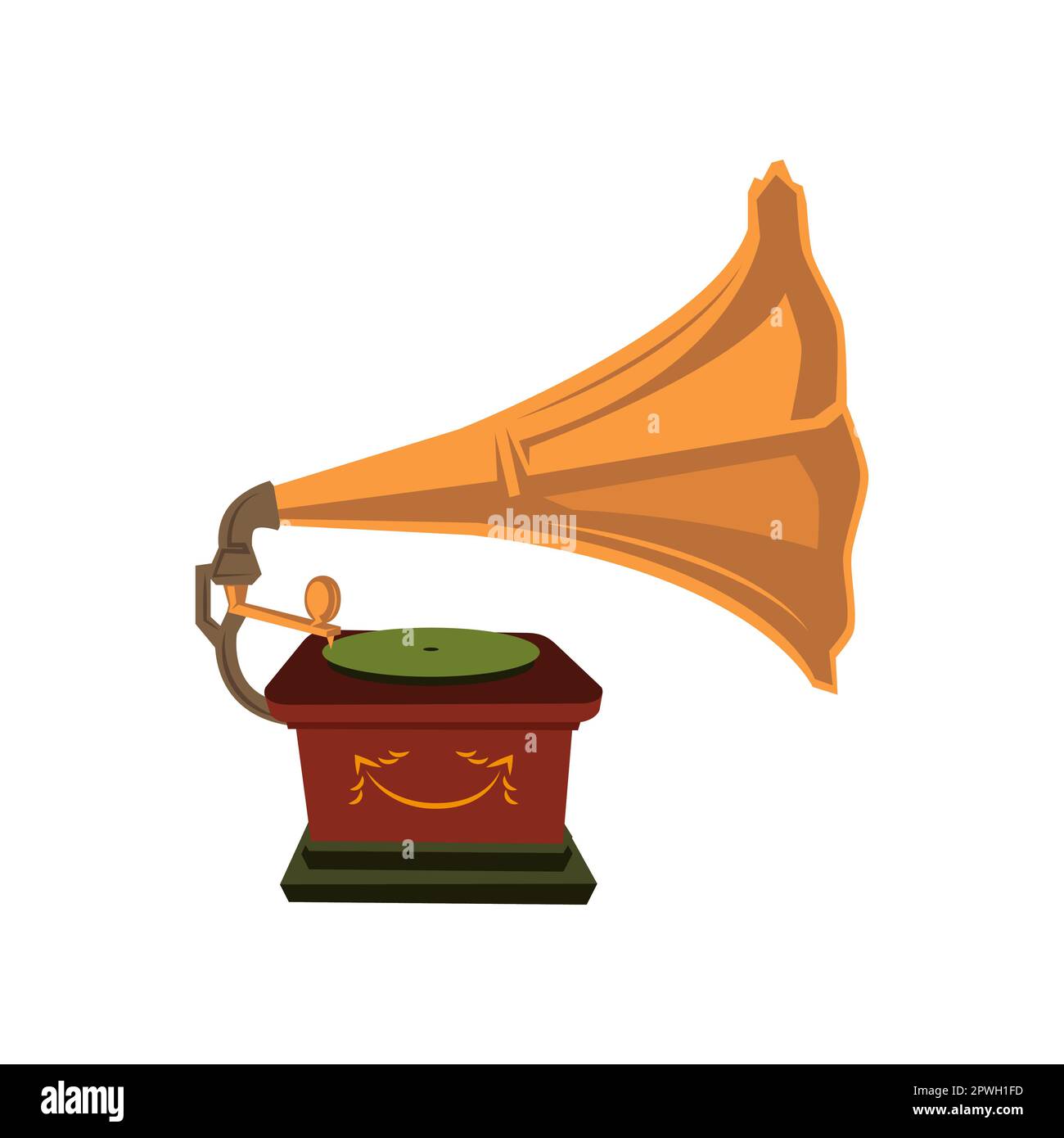 Side view of vintage record player cartoon illustration Stock Vector