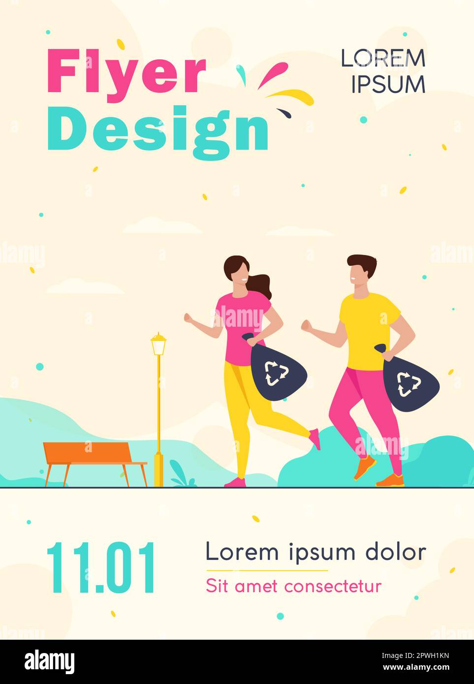 Happy couple running and carrying trash bags Stock Vector Image & Art