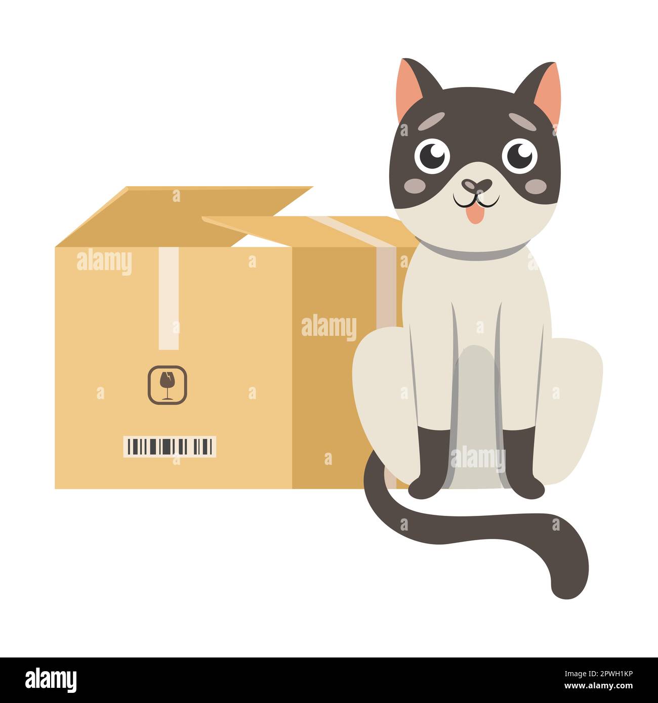 Cat with box preposition in front cartoon illustration. Visual