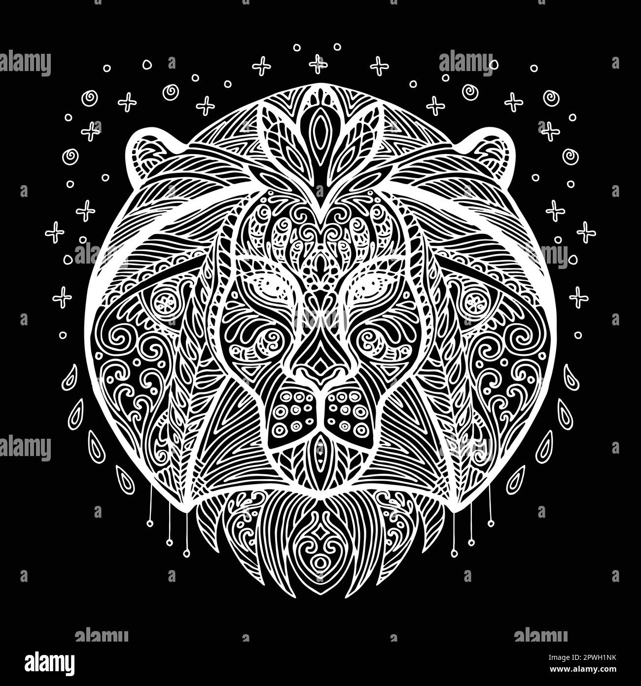Vector coloring white lion head vector illustration Stock Vector