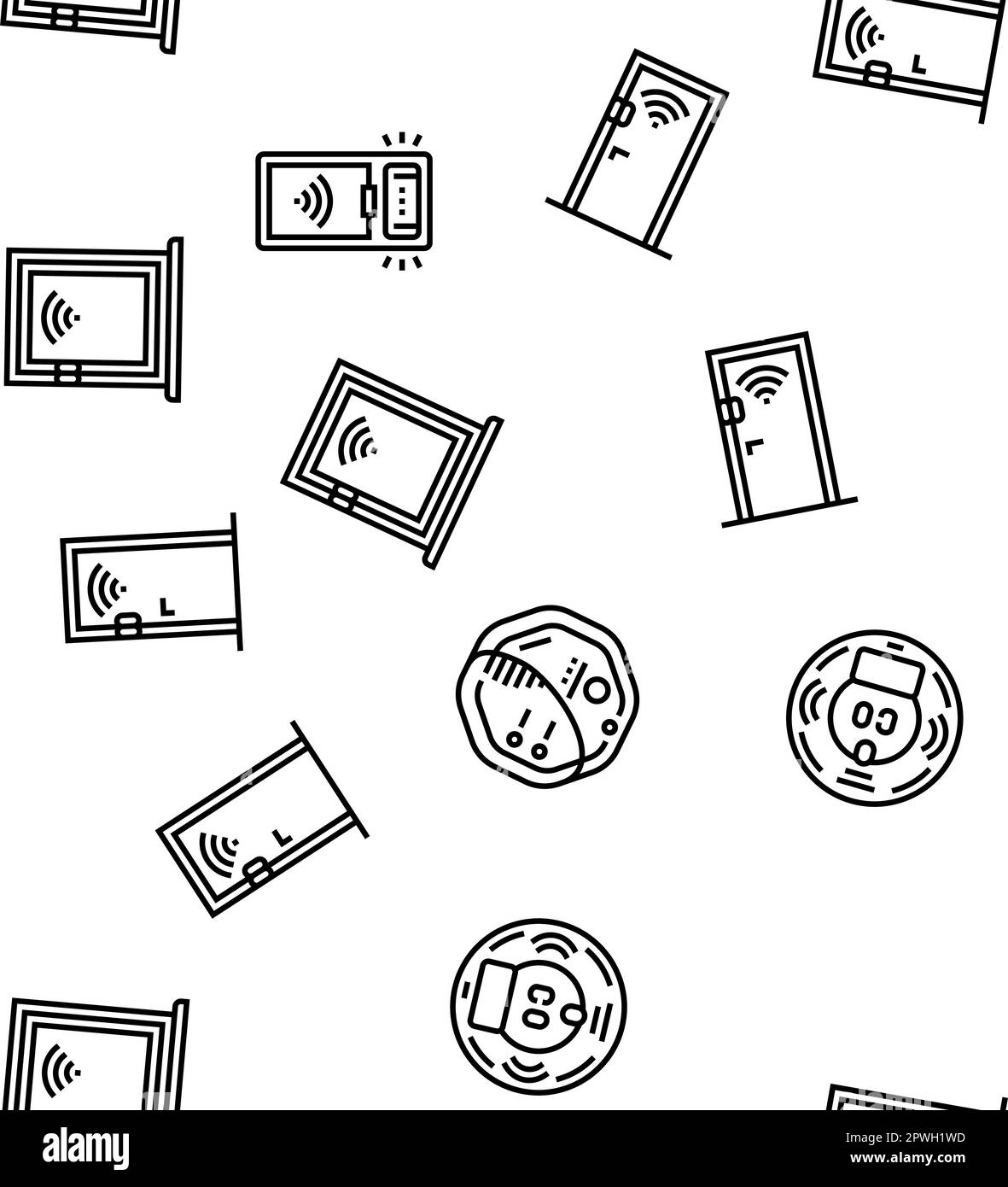 home smart technology control vector seamless pattern thin line ...