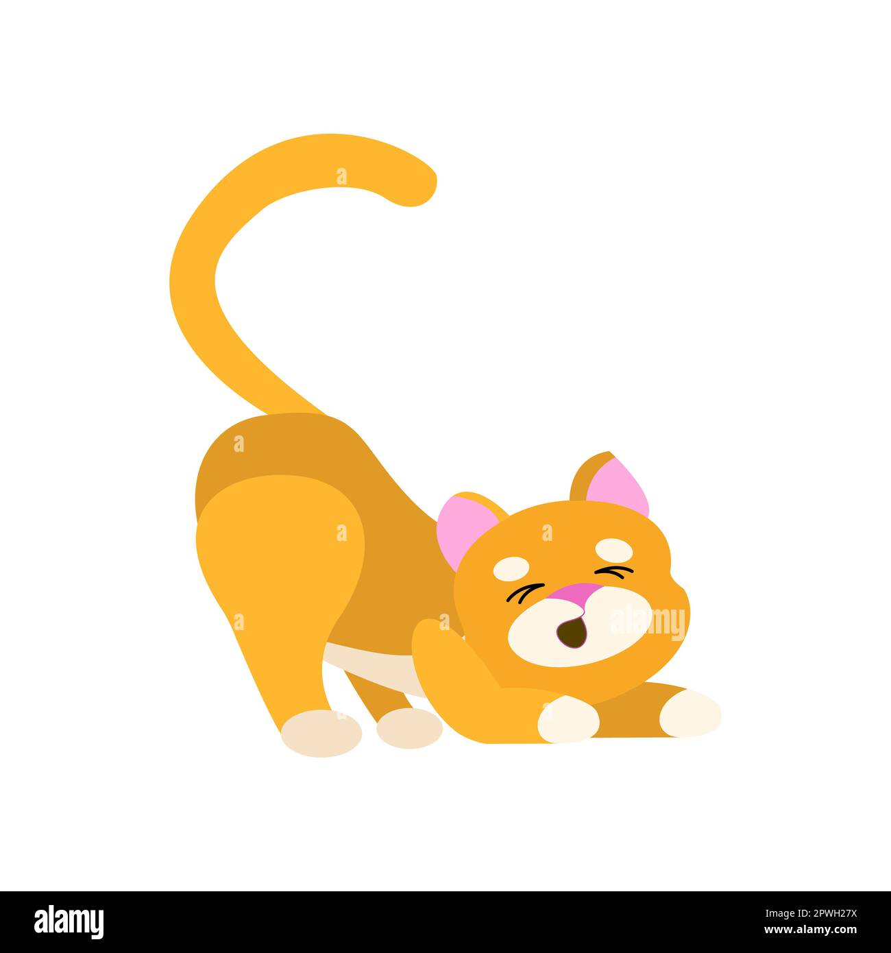 Cat cartoon character stretching vector illustration Stock Vector