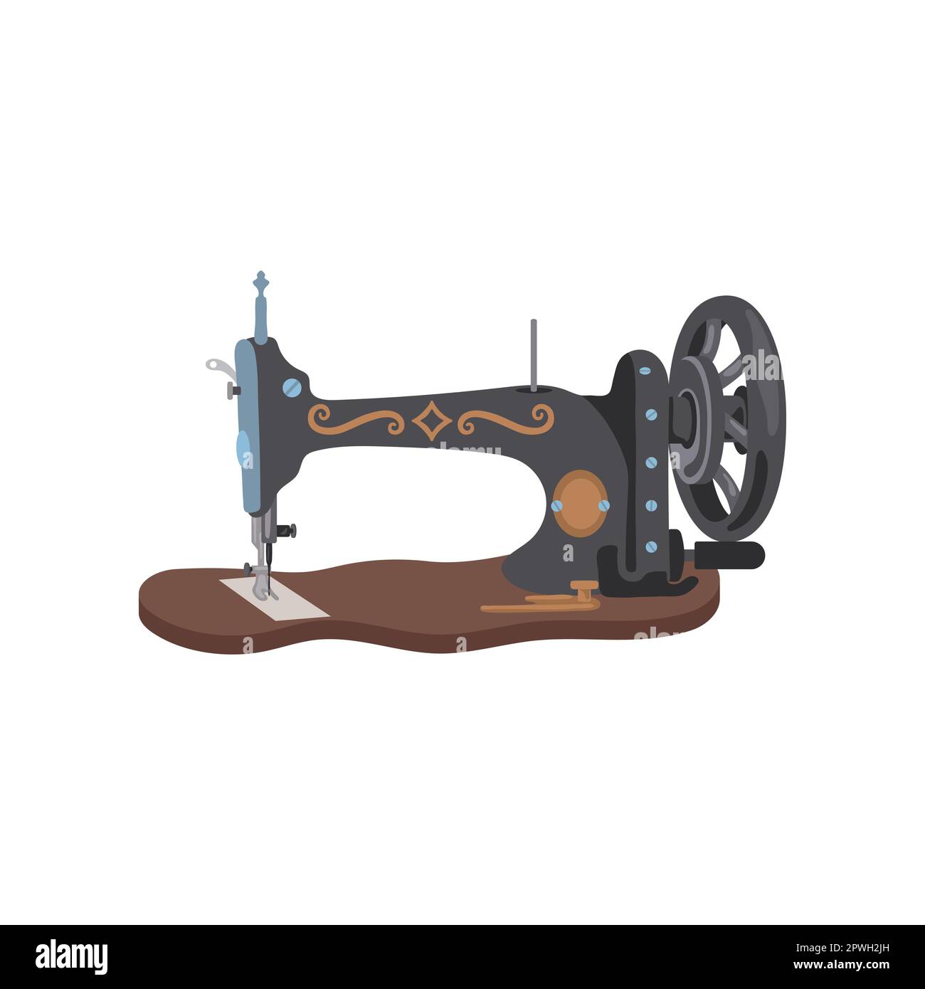 Old-fashioned sewing machine with wheel vector illustration Stock