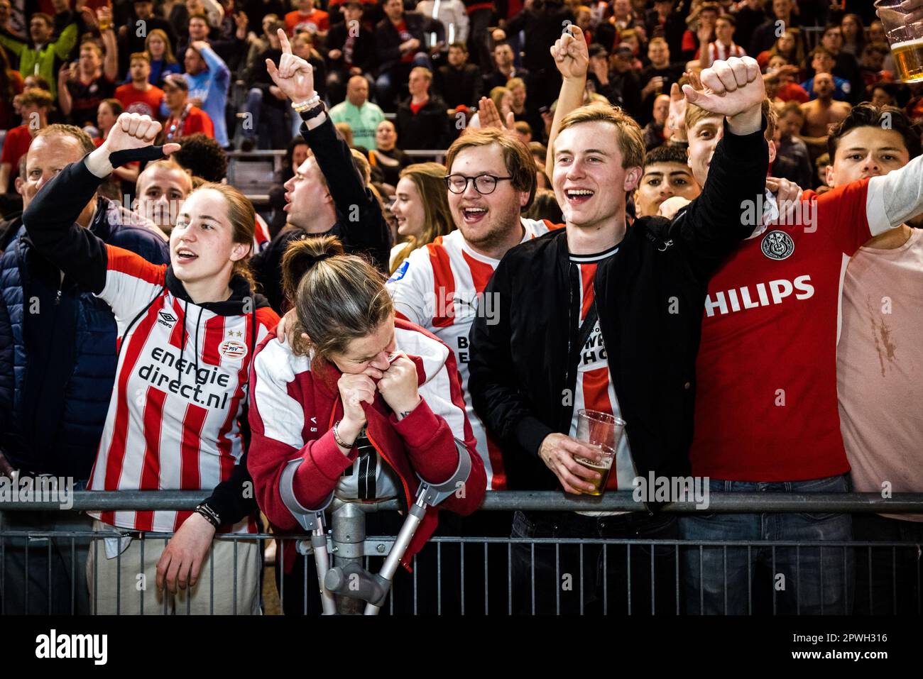 EINDHOVEN - Fans in the Philips Stadium during the celebration of PSV. The football club from Eindhoven has the KNVB Cup back in its hands thanks to a victory over Ajax. The team of coach Ruud van Nistelrooij defeated Ajax in the final in De Kuip on penalties. ANP ROB ENGELAAR Stock Photo