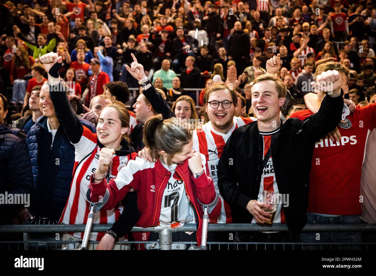 EINDHOVEN - Fans in the Philips Stadium during the celebration of PSV. The football club from Eindhoven has the KNVB Cup back in its hands thanks to a victory over Ajax. The team of coach Ruud van Nistelrooij defeated Ajax in the final in De Kuip on penalties. ANP ROB ENGELAAR Stock Photo