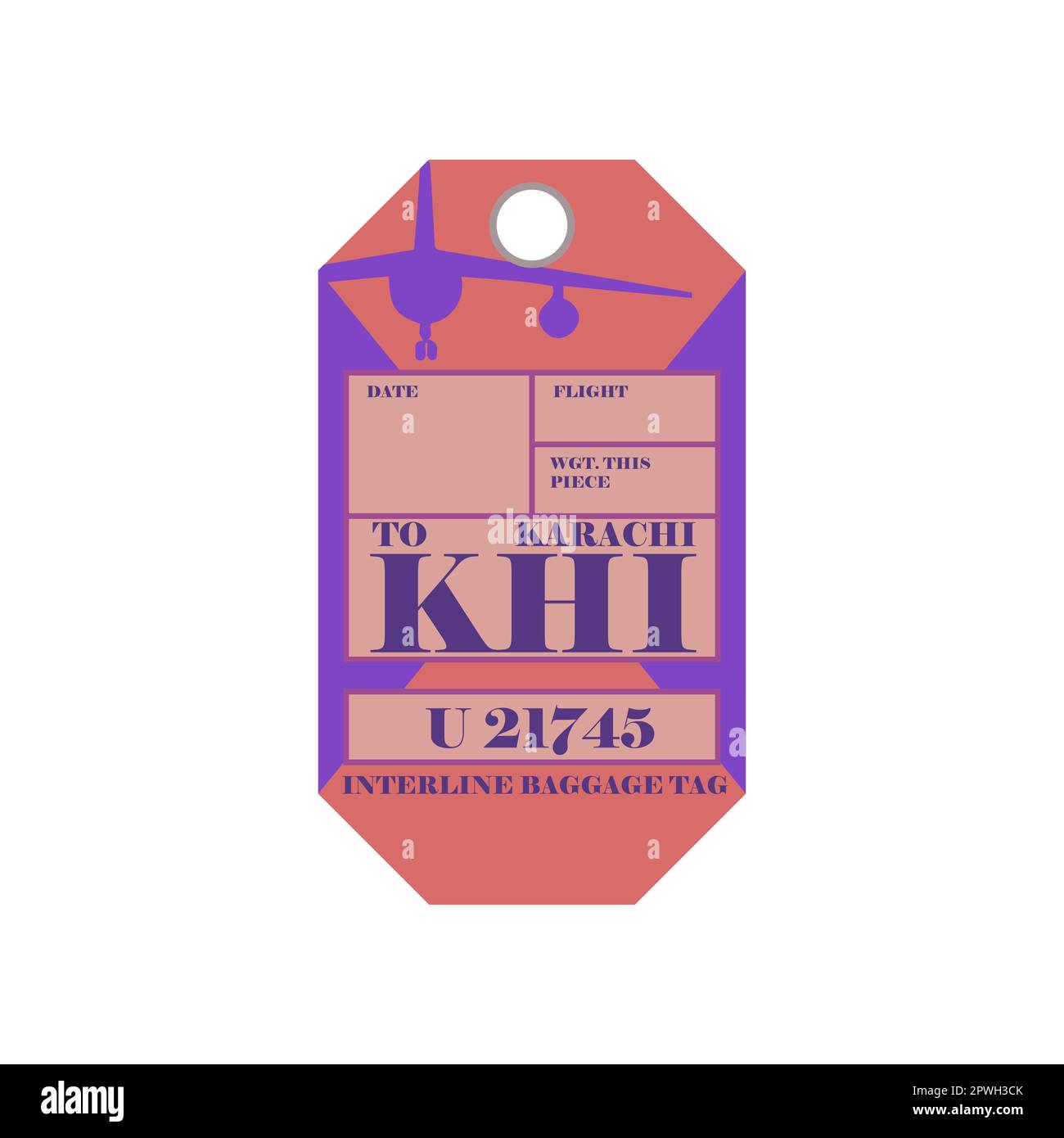 Vintage suitcase label or ticket design with Karachi Stock Vector