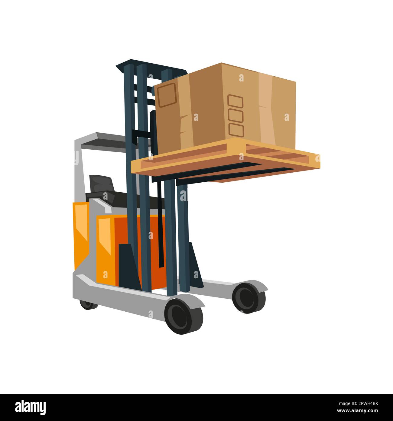 Reach Truck Forklift Lifting Boxes Cartoon Illustration Stock Vector