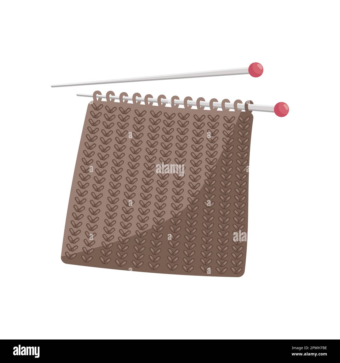 Knitting needles with brown wool fabric cartoon illustration Stock