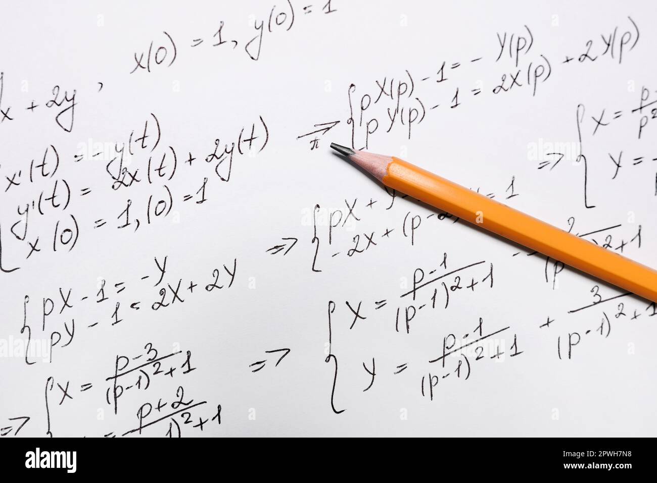 Looking At Math Paper Sheet of paper with mathematical formulas and pencil, top view Stock ...