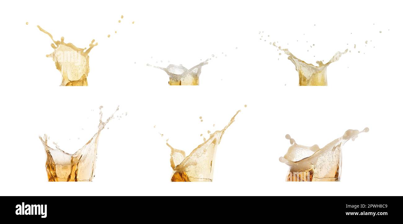 Set with beer splashes on white background. Banner design Stock Photo