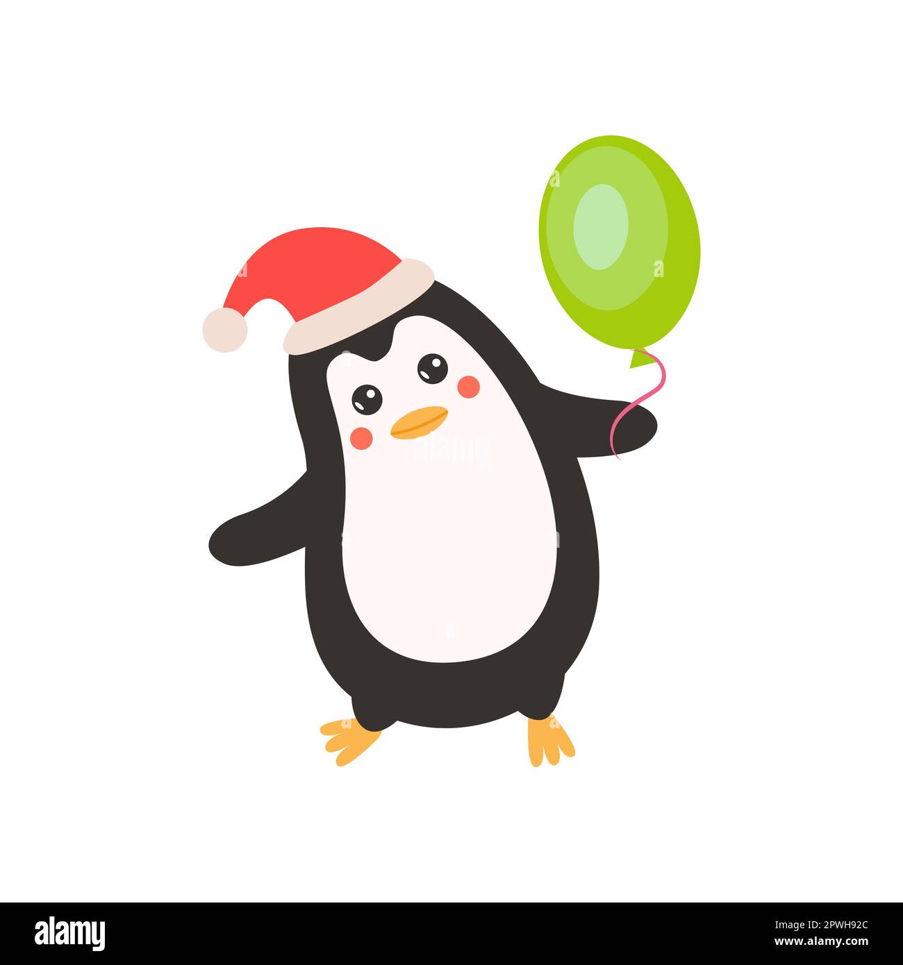 Comic penguin standing with balloon vector illustration Stock Vector