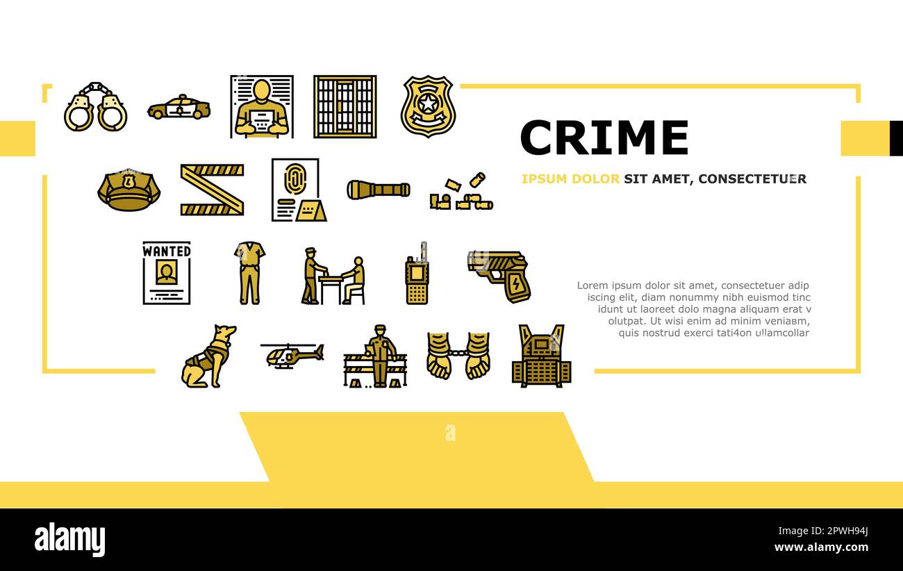 crime scene police evidence landing web page vector. murder criminal