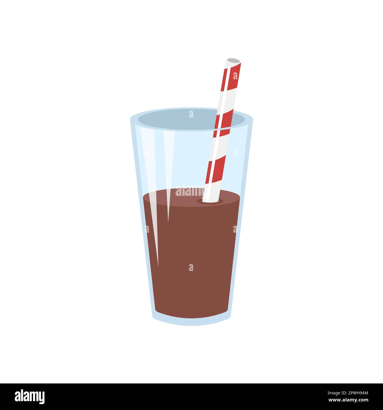 Half full glass of chocolate drink flat vector illustration Stock Vector