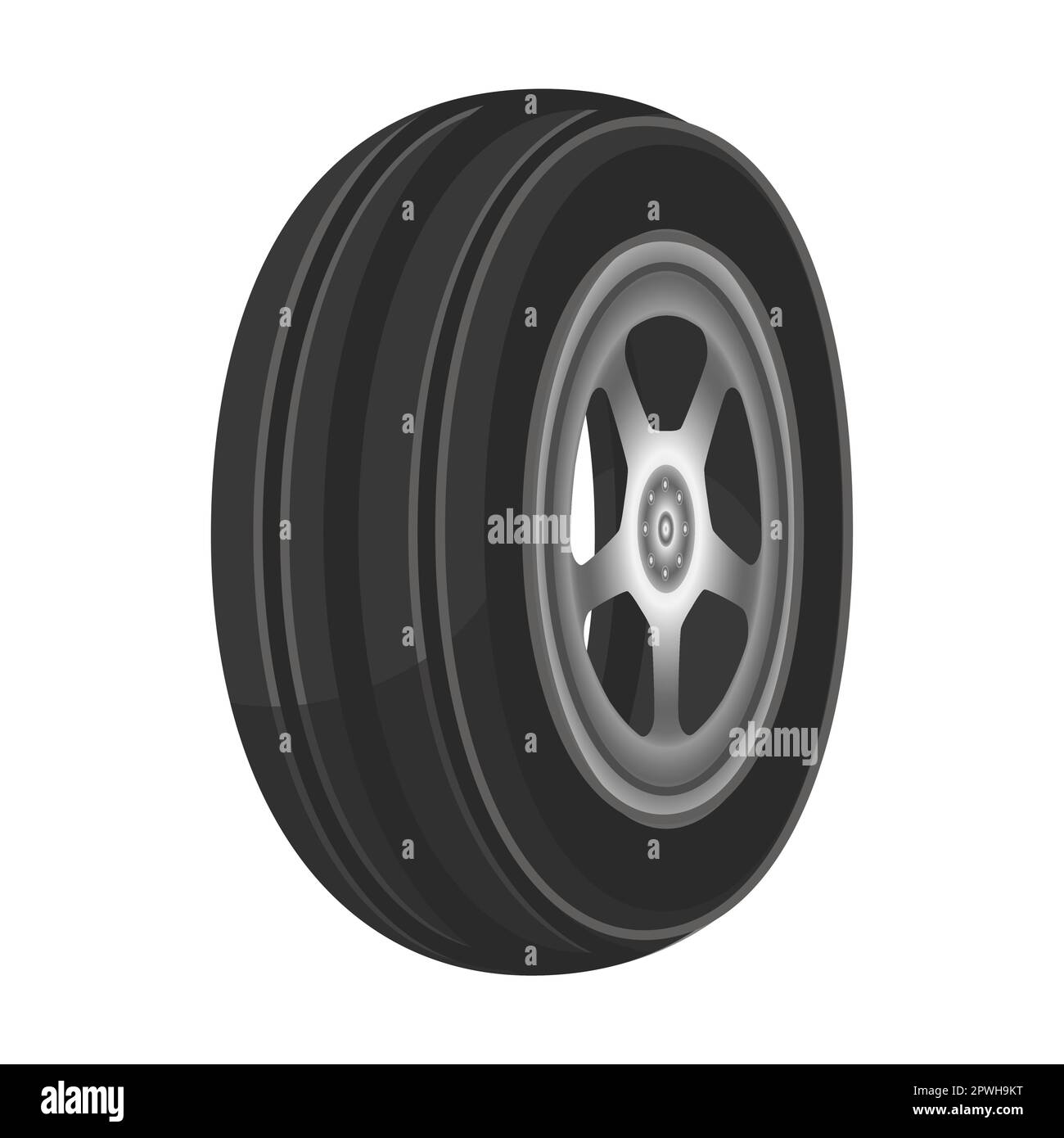 Car wheel, disk and tire. Cartoon vector illustration of rubber tire