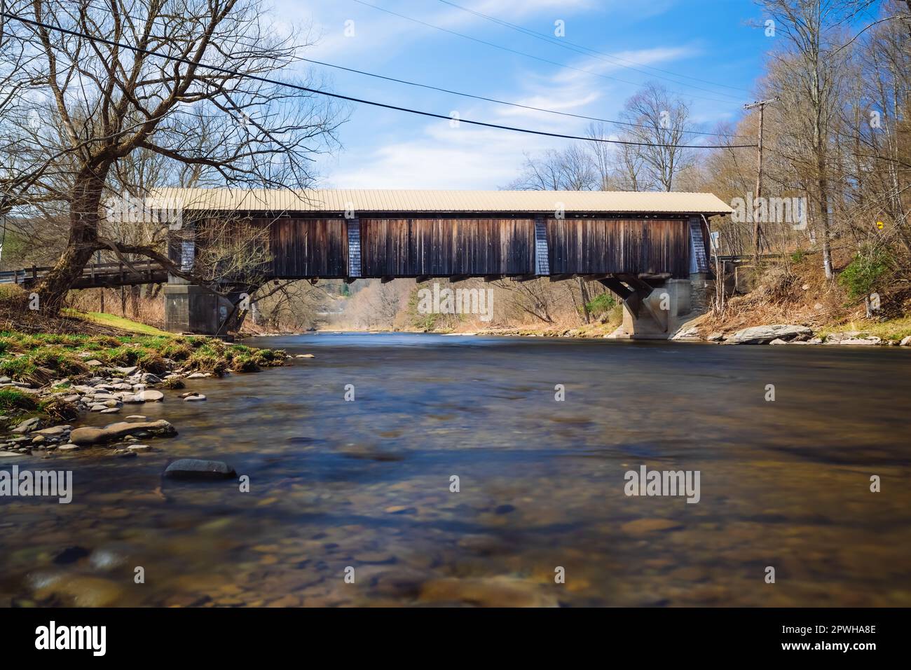 Historic Livingston Manor Van Tran Flat wooden covered bridge in the