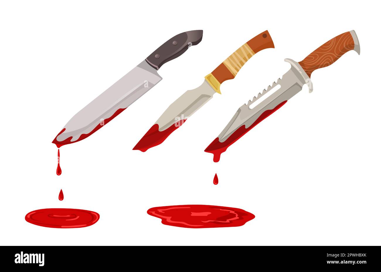 Knives covered in blood vector illustrations set Stock Vector