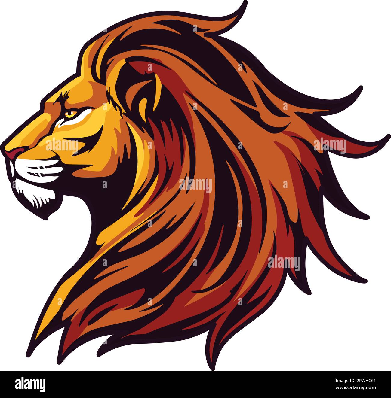 Lion Head Vector Illustration. Colour and BW Stock Vector