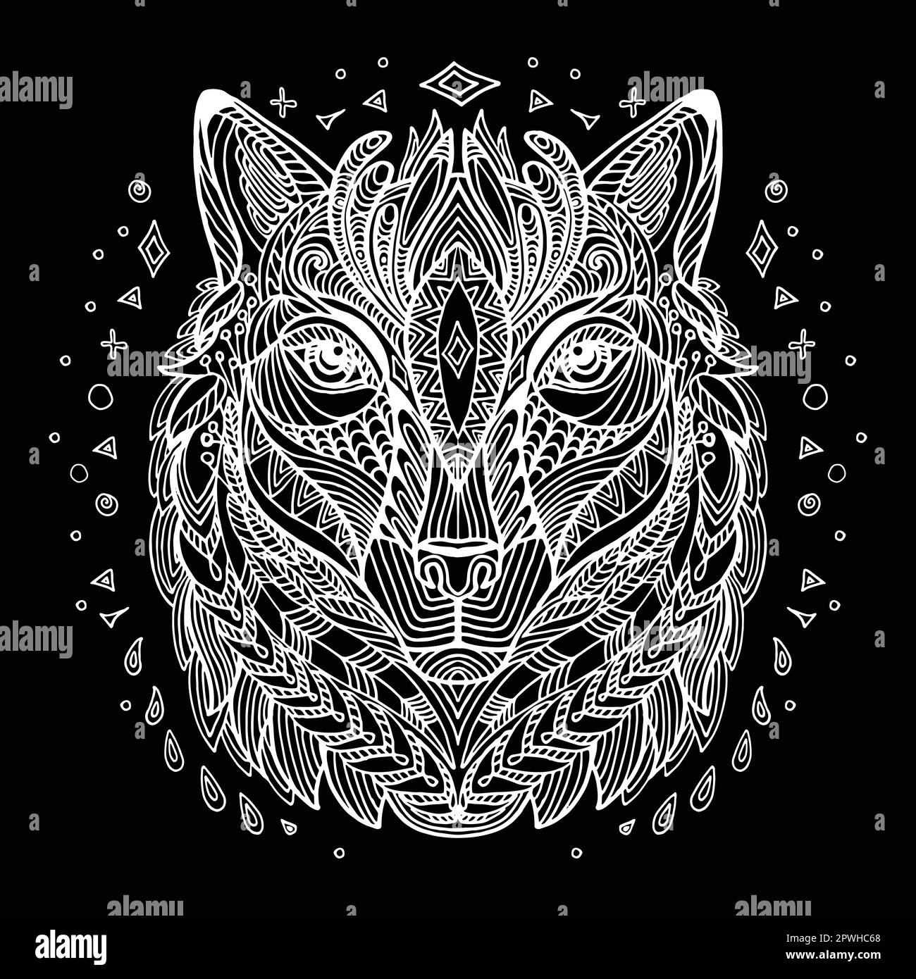 Vector coloring wolf head white vector illustration Stock Vector