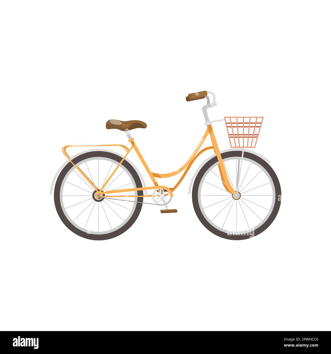 Brown bike with basket for family rides cartoon illustration Stock