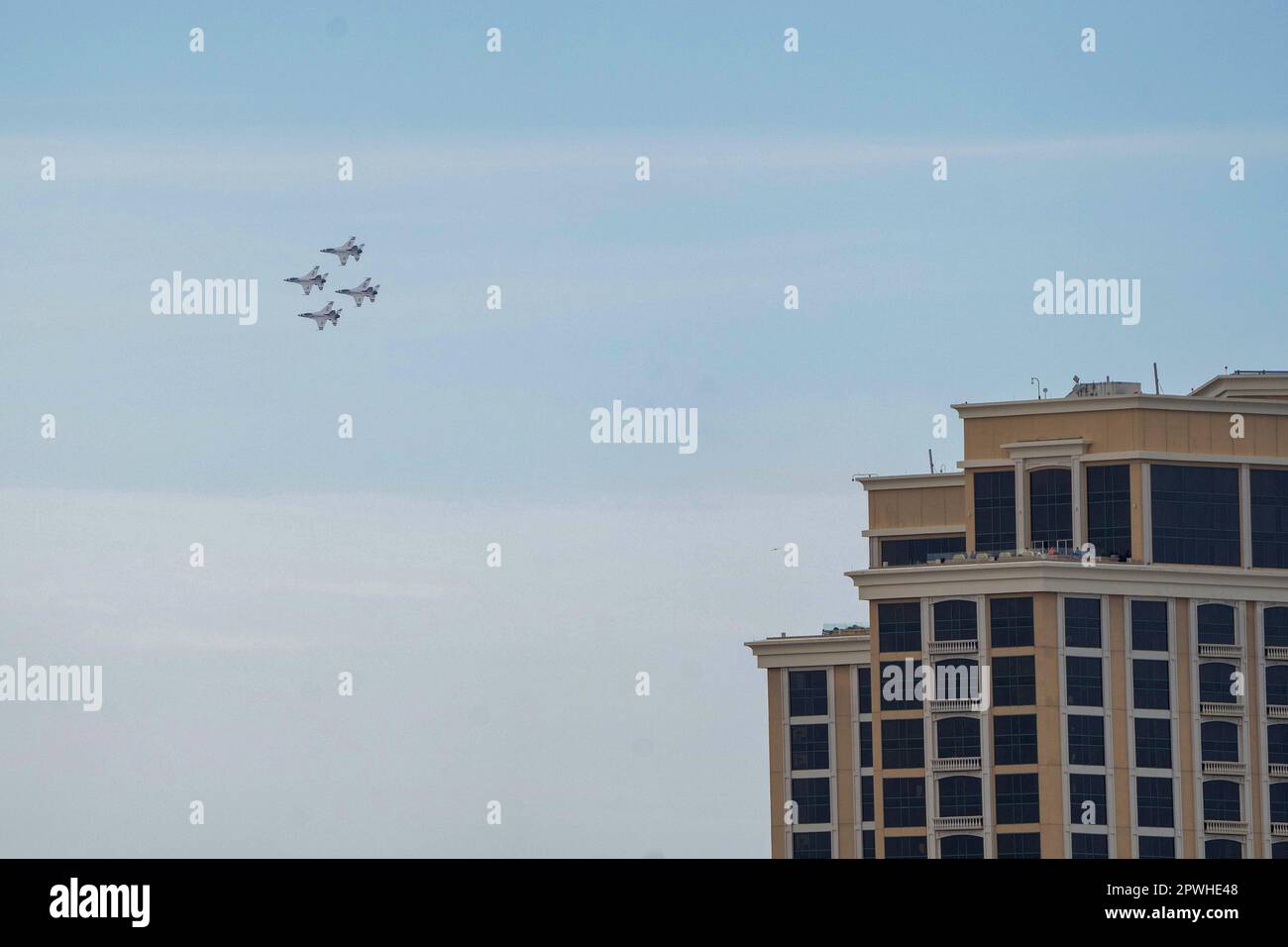 Four Thunderbirds fly over the Mississippi Gulf Coast at Thunder Over