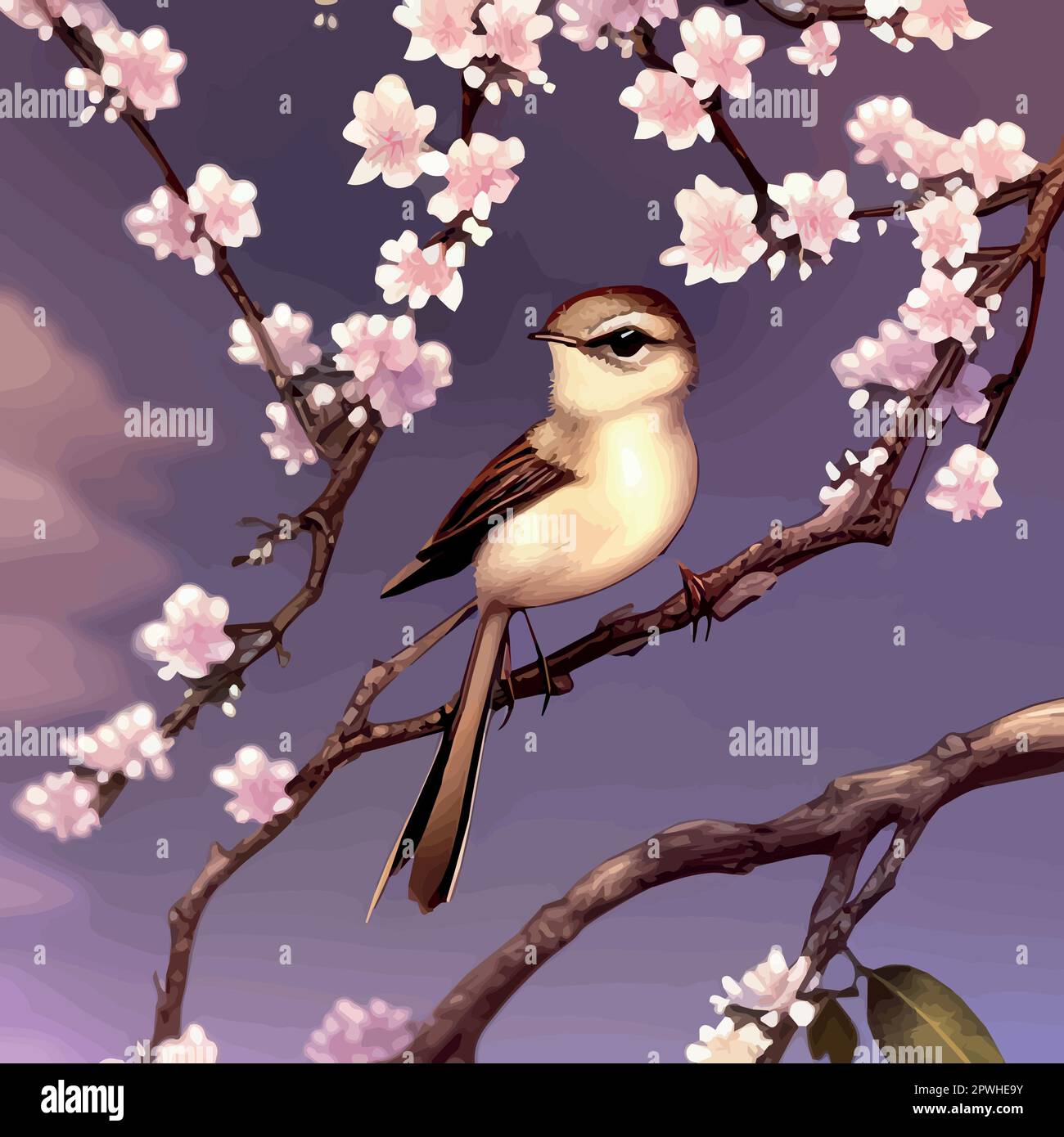 An original floral design with woody vine with exotic flowers and