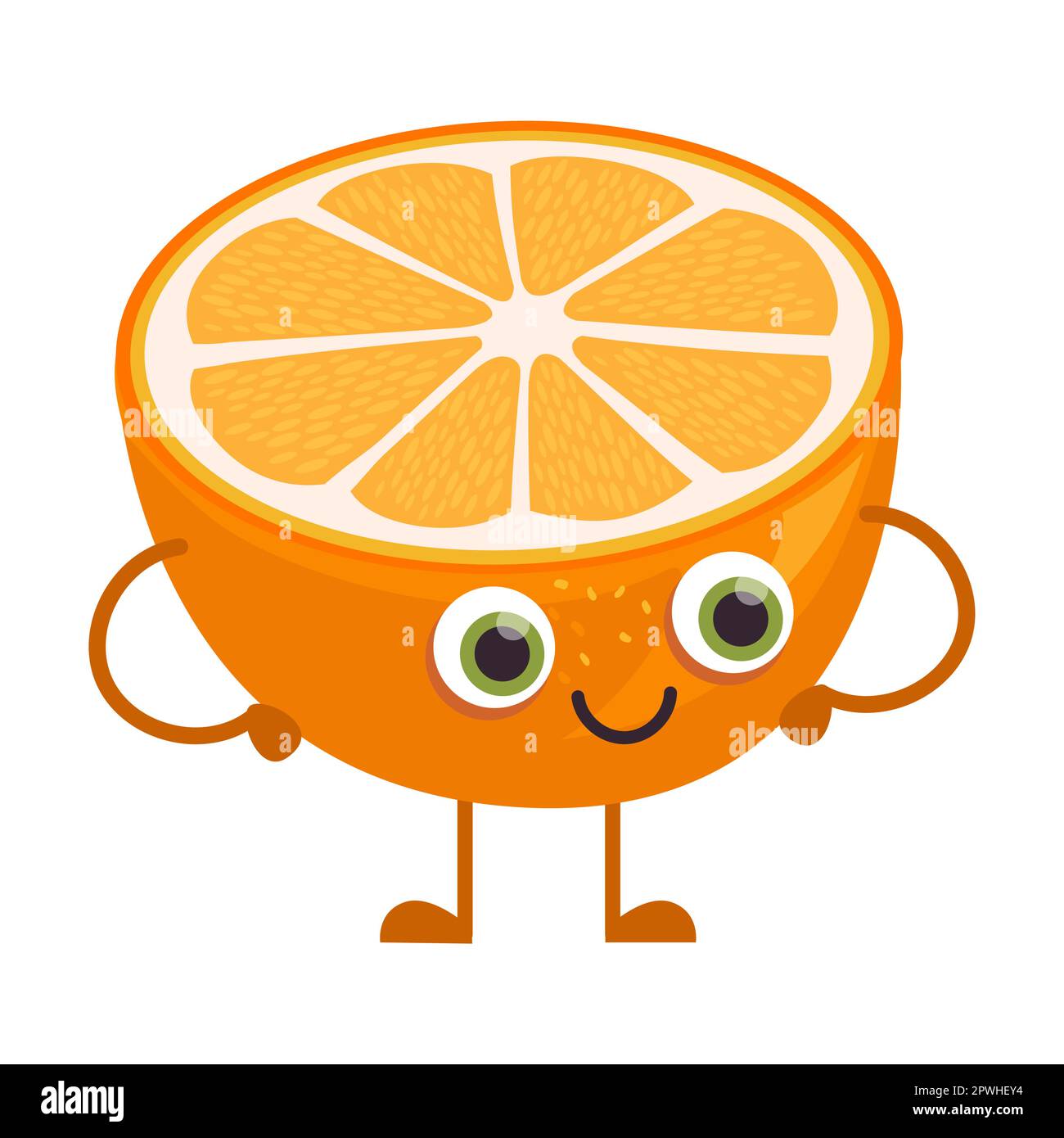 Cute ripe orange fruit cartoon character vector illustration. Comic