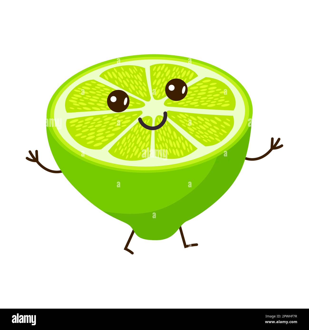 Half lime cartoon fruit with funny face cartoon illustration. Happy and