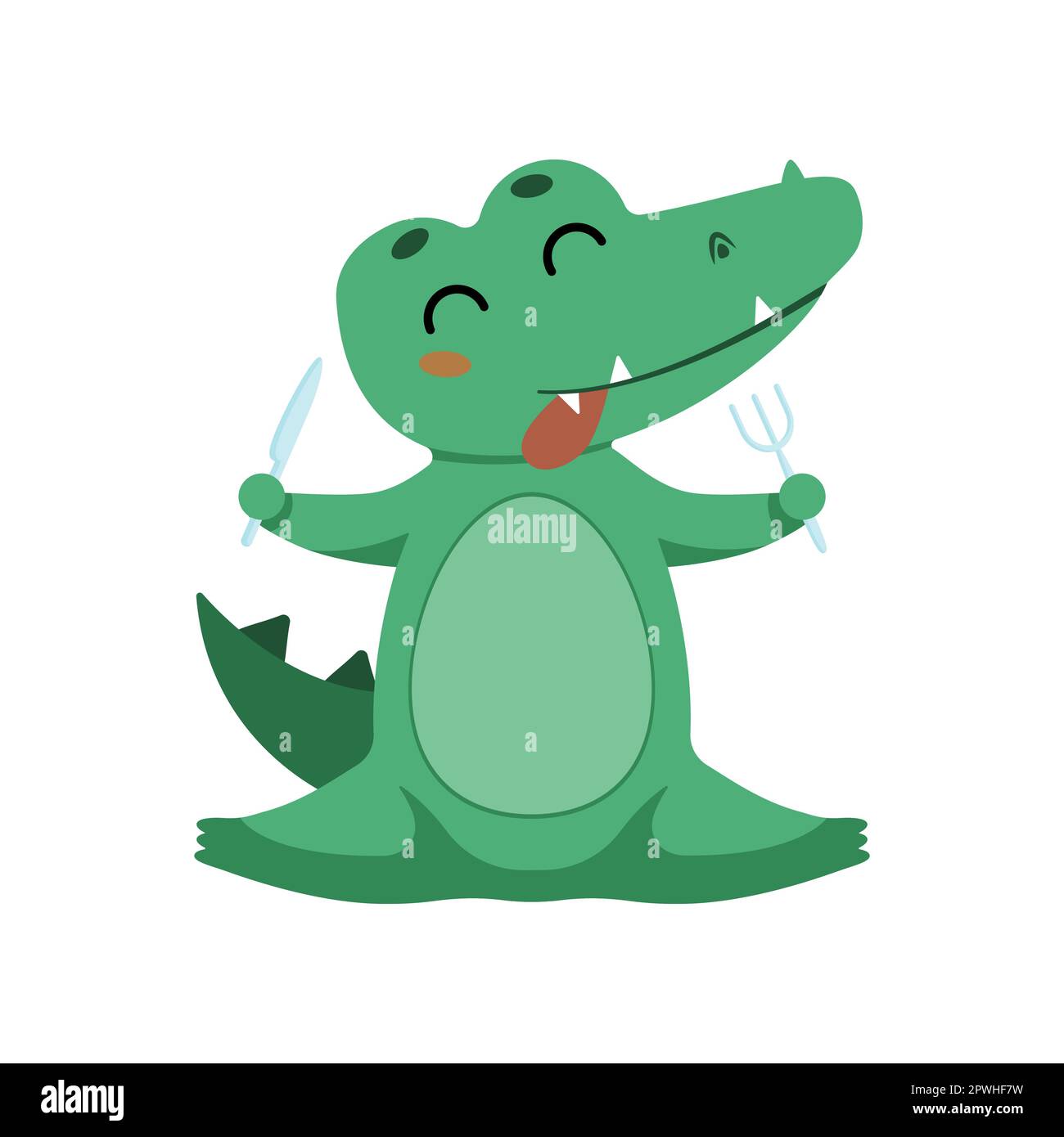 Cute crocodile sitting and eating cartoon illustration Stock Vector
