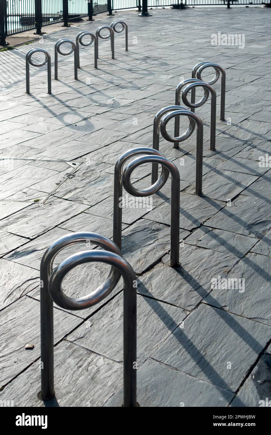 Bicycle stand in Cardiff Stock Photo