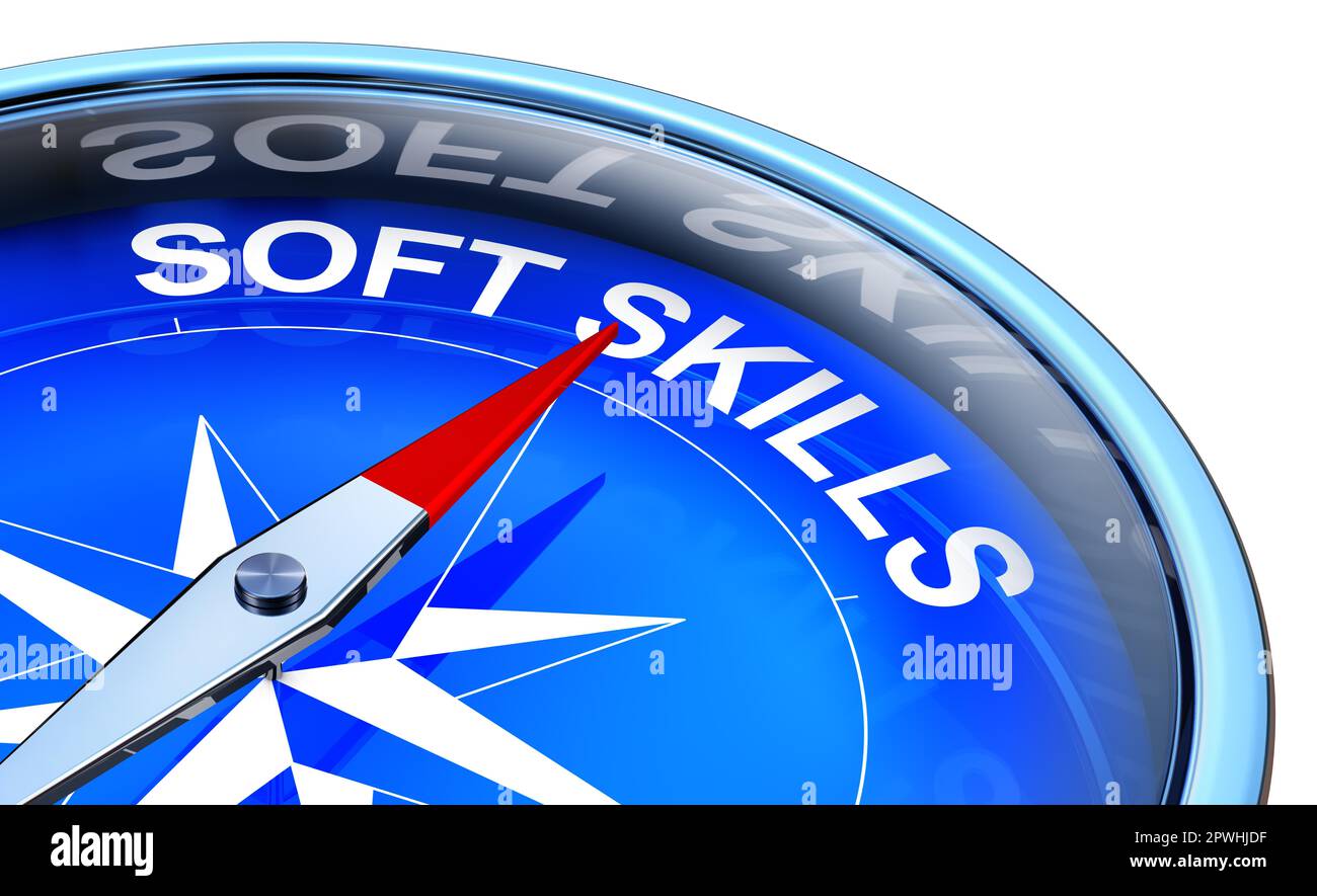 3D rendering of a compass with a soft skills icon Stock Photo - Alamy