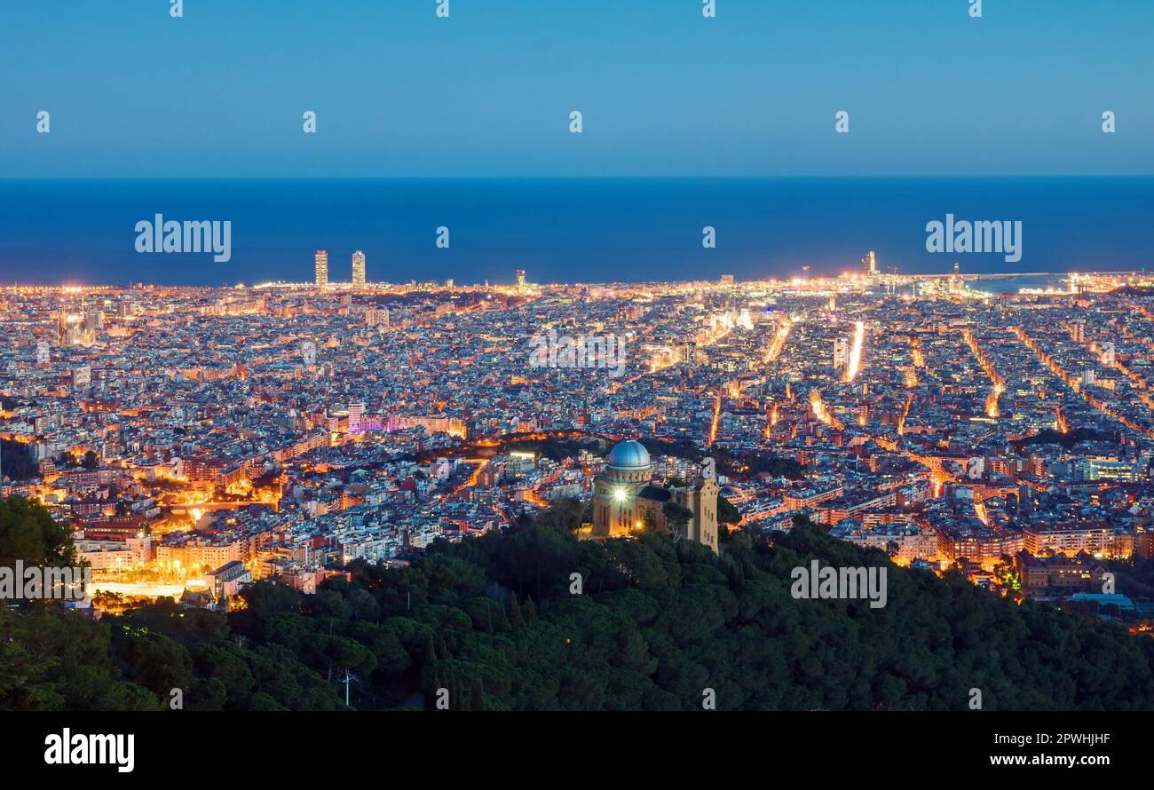 Barcelona by night, seen from Tibidabo mountain Stock Photo