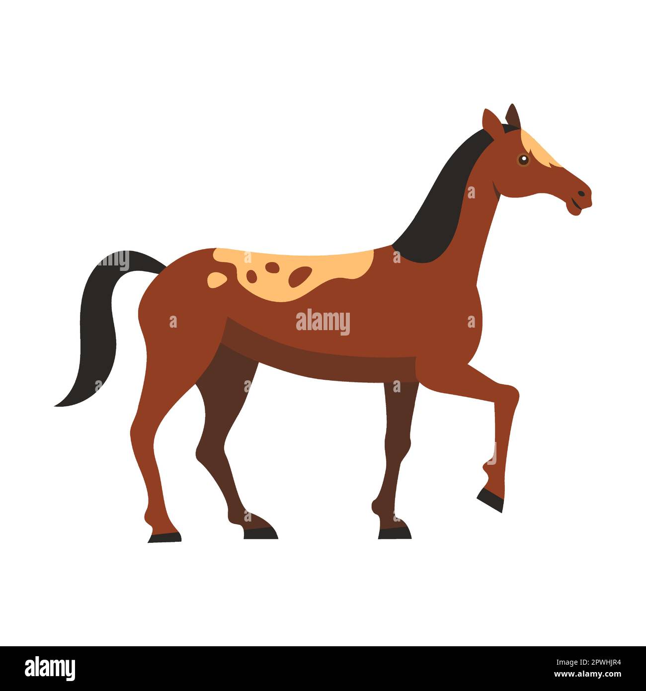 Cute proud horse, farm animal flat vector illustration. Domestic animal