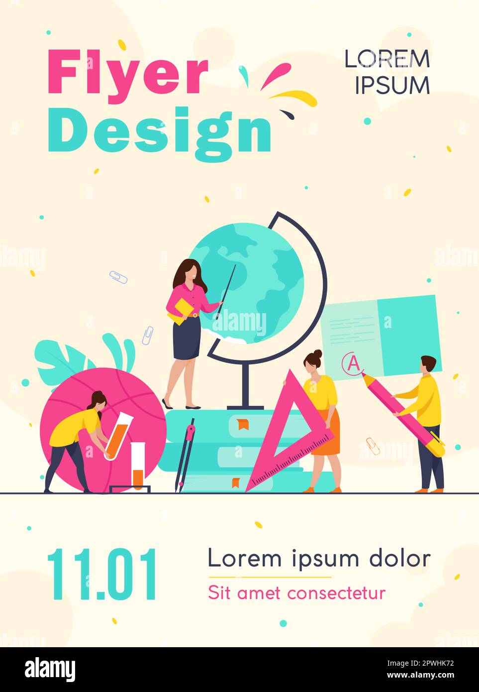 Tiny teachers with educational tools and stationery Stock Vector Image