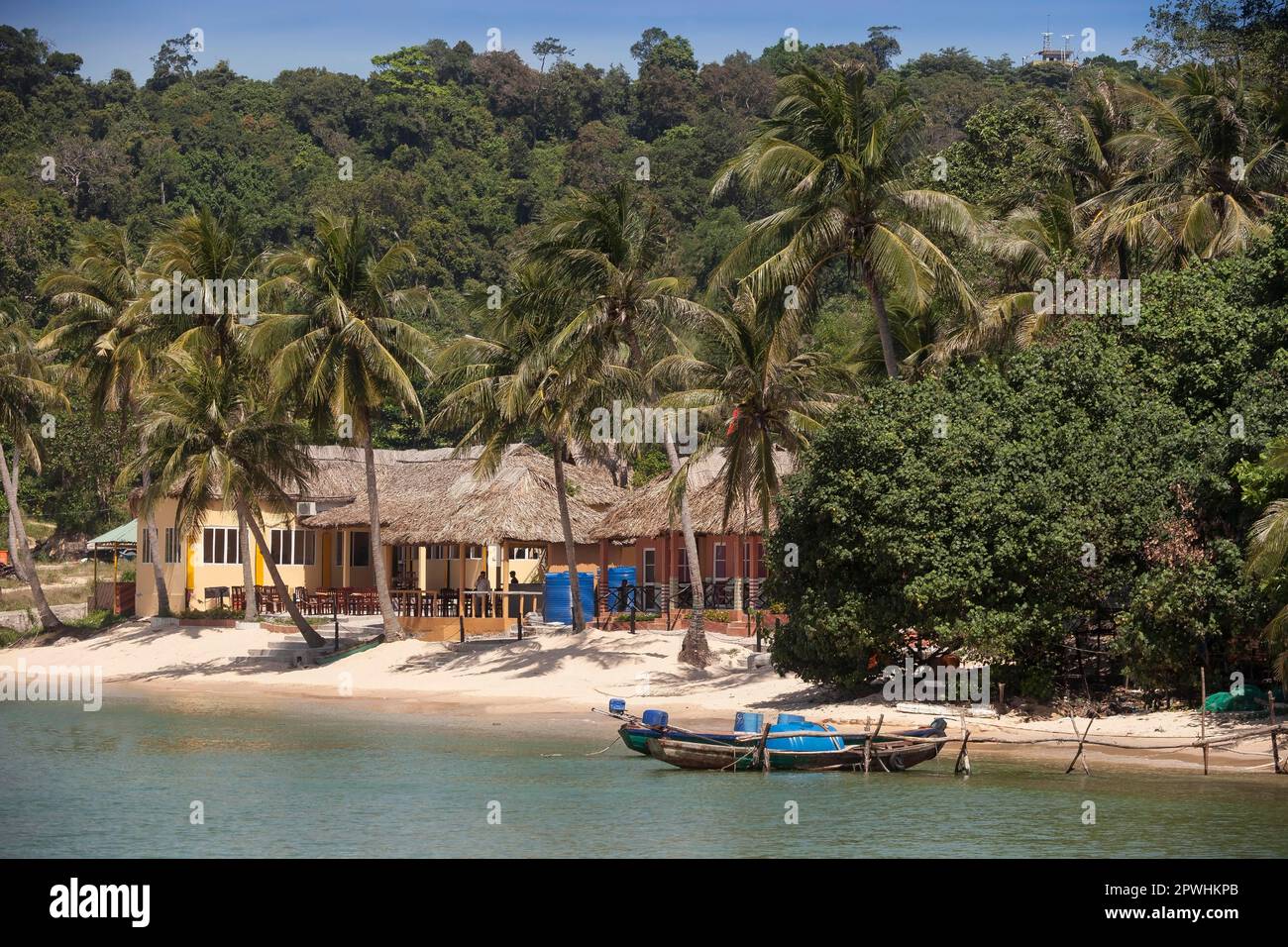 Small resort complex on the beach, Bamboo Resort, near Gian dhow, Phu Quoc island, Vietnam Stock