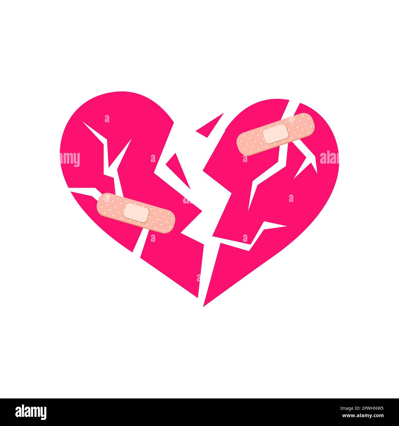 Broken pink comic heart with plasters flat vector illustration Stock ...