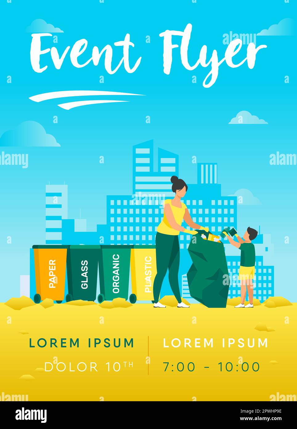 Woman and kid sorting garbage Stock Vector