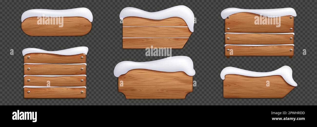Winter wood sign board with snow vector banner. Christmas wooden ...