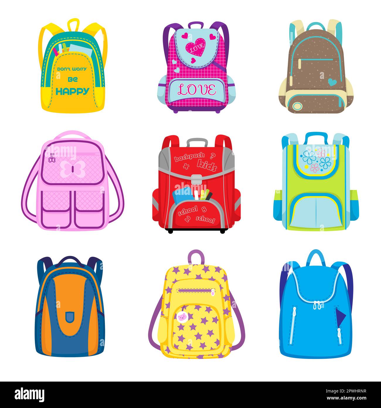 Elementary school backpacks set Stock Vector Image & Art Alamy