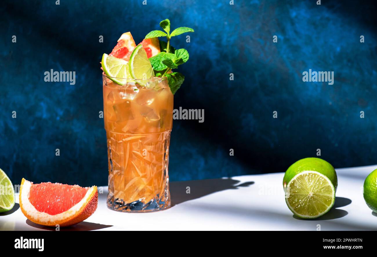 Zombie alcoholic cocktail drink with rum, lime juice, grapefruit, mint