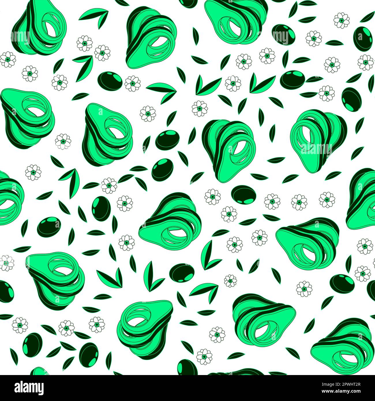 Avocado cutting fruit seamless pattern with leaves and flowers. Avocado ...