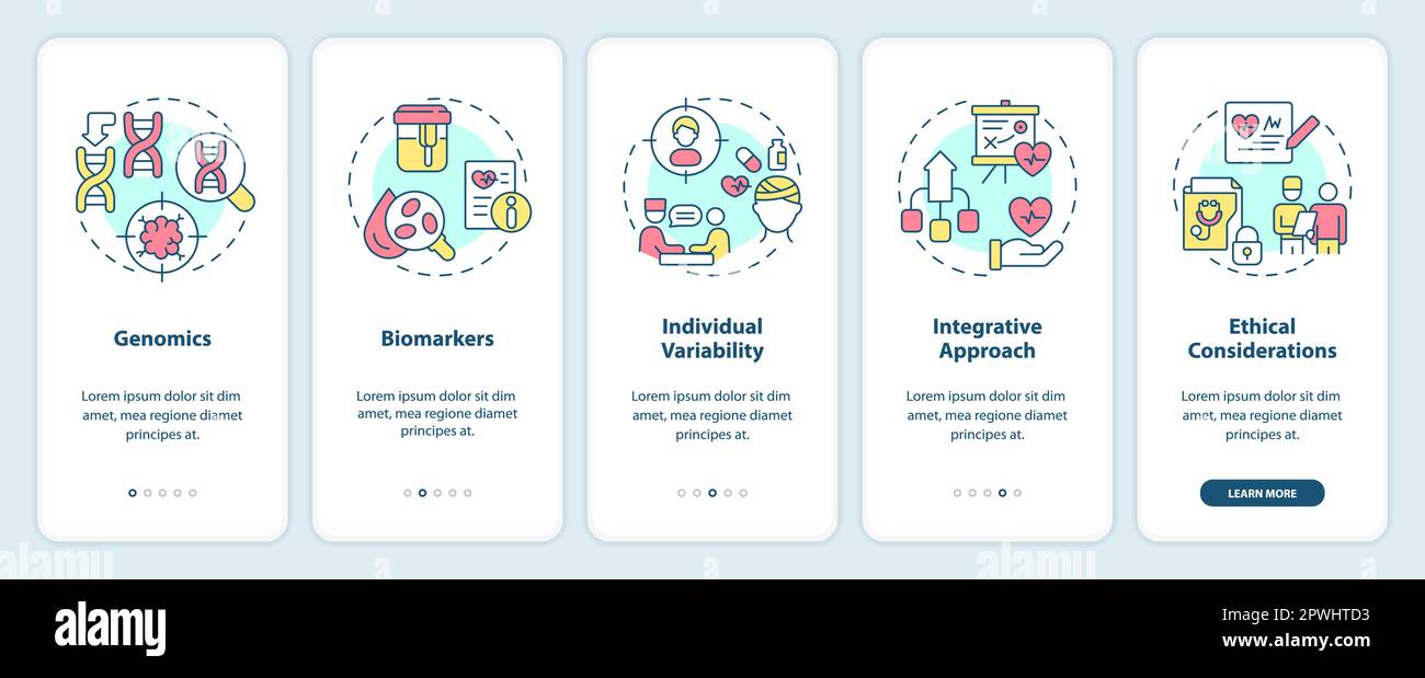 Precision medicine concepts onboarding mobile app screen Stock Vector