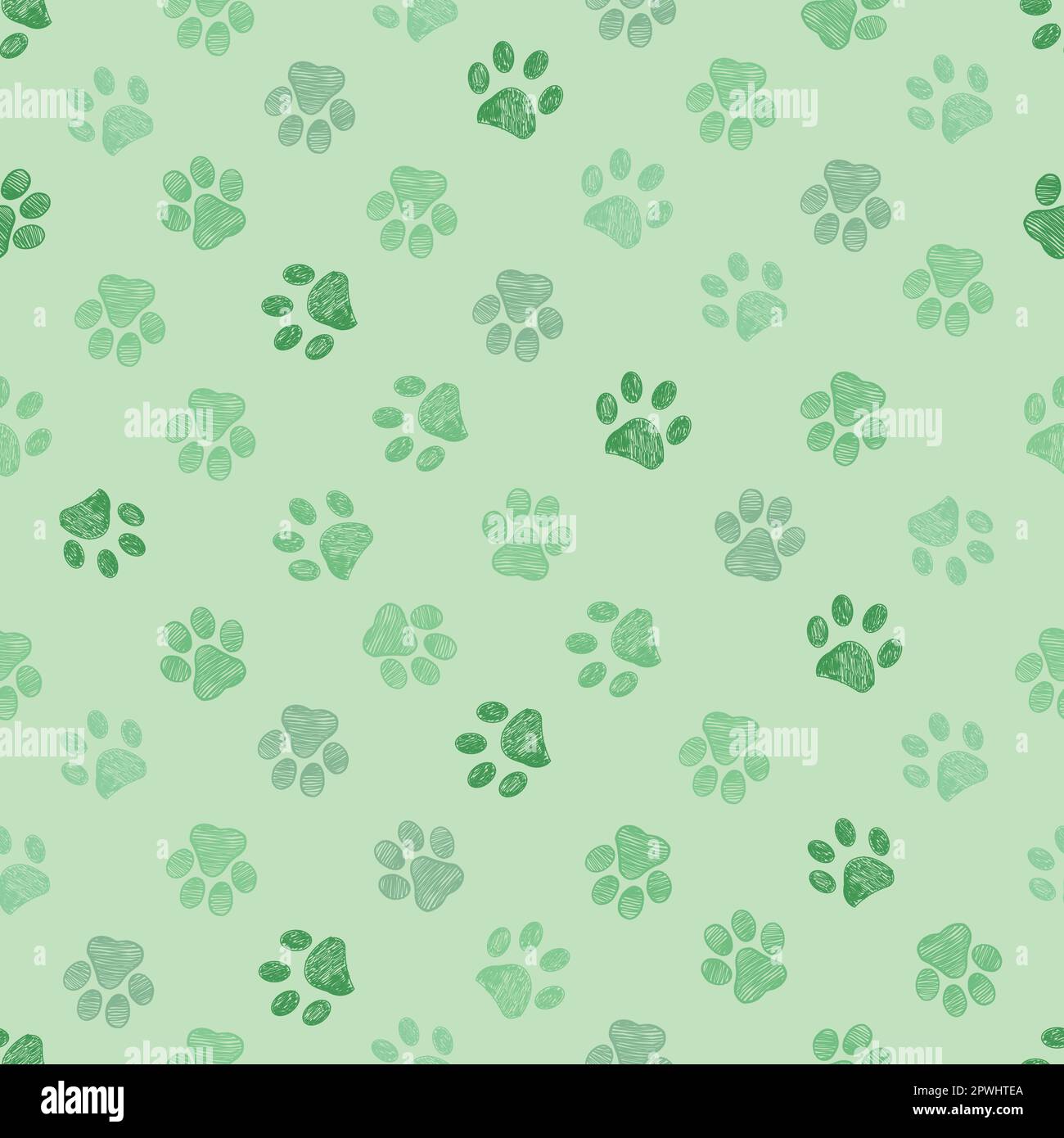 Green colored paw prints seamless fabric design Stock Vector